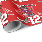 Jongens rode naam 12e verjaardag rockstar wrap cadeaupapier (Rol Hoek)