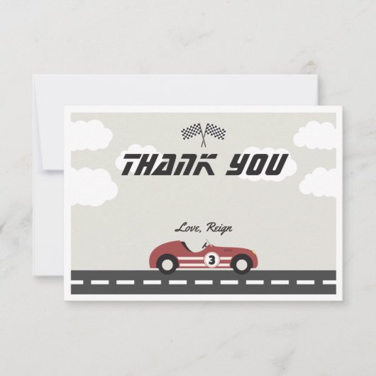 Jongens  Rode Race Auto Verjaardagsfeest Bedankkaart (Voorkant)