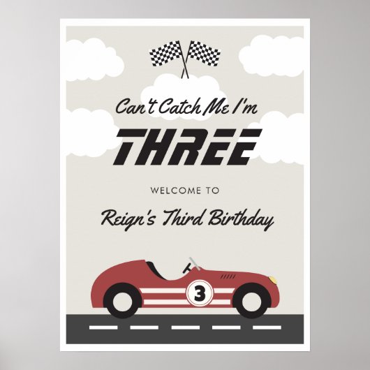 Jongens  Rode Race Auto Verjaardagsfeest Poster (Voorkant)