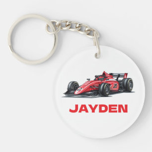 Jongens rode raceauto gepersonaliseerde sleutelhan sleutelhanger