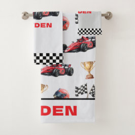 Jongens rode raceautopatronen gepersonaliseerd bad handdoek