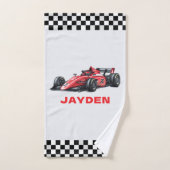 Jongens rode raceautopatronen gepersonaliseerd bad handdoek (Handdoek)