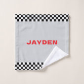 Jongens rode raceautopatronen gepersonaliseerd bad handdoek (Wasdoekje)