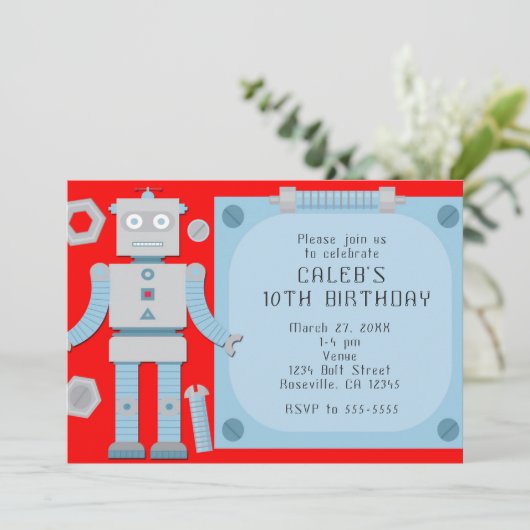 Jongens Rode Robot Aangepaste Verjaardag Party Uit Kaart (Staand voorkant)
