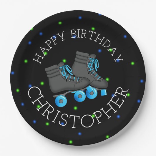 Jongen's Roller Schaats Birthday Party Papieren Bordje (Voorkant)