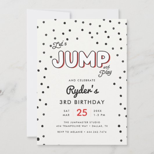 Jongens Rood en Zwart Jump & Bounce Party Uitnodig Kaart (Voorkant)