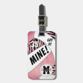 Jongens roze met zebra strepen volleyball bagagelabel (Voorkant verticaal)