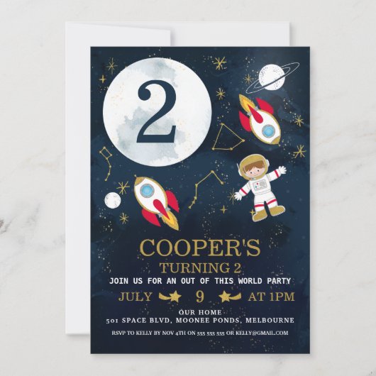 Jongens ruimte thema verjaardag uitnodiging (Voorkant)