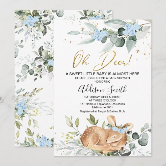 Jongens Rustiek Groen Bladgroen Oh Herten Baby sho Kaart (Voorkant / Achterkant)