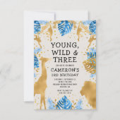 Jongens Safari 3e Verjaardagsfeestje Blauw Goud Ec Kaart (Voorkant)