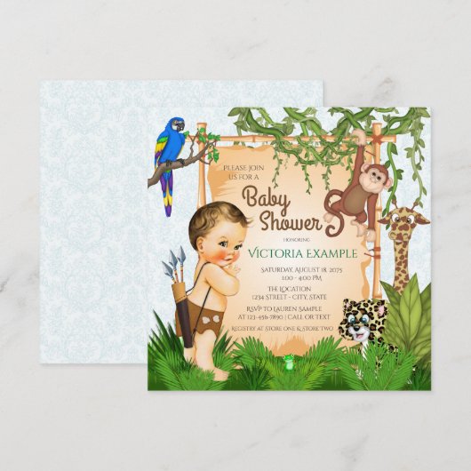 Jongens Safari Baby Douche Uitnodigingen (Voorkant / Achterkant)