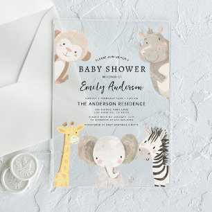 Jongens Safari Dieren Baby Shower Acryl Uitnodigingen