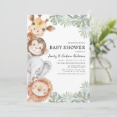 Jongens Safari Dieren Koppel Babyfeestje Kaart (Staand voorkant)