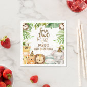 Jongens Safari Dieren Twee Wilde Verjaardag Klein Servet (Insitu)