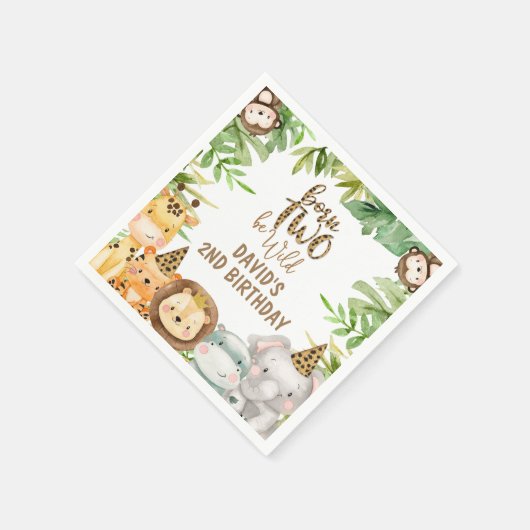 Jongens Safari Dieren Twee Wilde Verjaardag Klein Servet (Hoek)