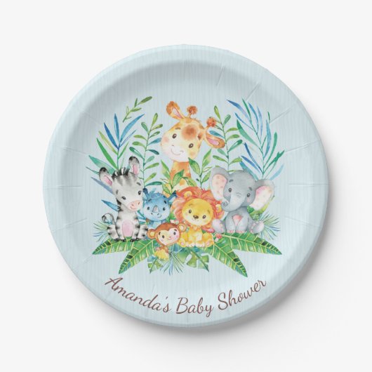 Jongens Safari Oerwoud Baby shower 7" Bord (Voorkant)