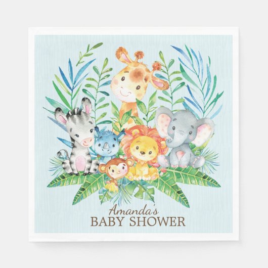 Jongens Safari Oerwoud Baby shower Papieren servet (Voorkant)
