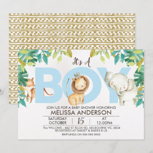 Jongens Safari Oerwoud Baby shower Uitnodiging