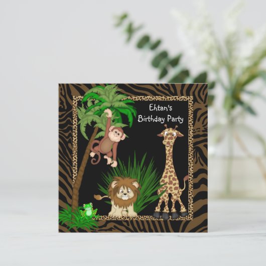 Jongens Safari Verjaardagsfeest Kaart (Staand voorkant)