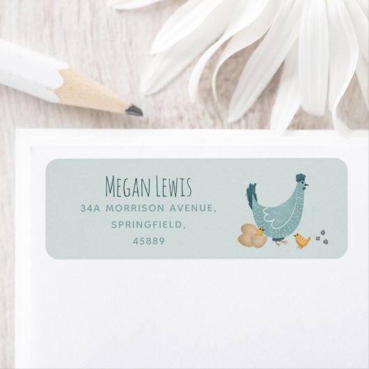 Jongens Schattig Blauw Boerderij Kip Baby shower Etiket (Insitu)