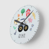 Jongens Schattig Blauw Boerderijdier Tractor Kinde Ronde Klok (Hoek)