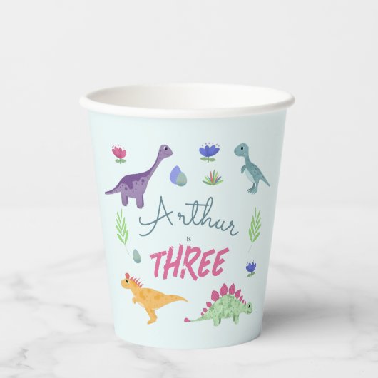 Jongens Schattig Blauw Oerwoud T-Rex Dinosaurus Ki Papieren Bekers (Voorkant)