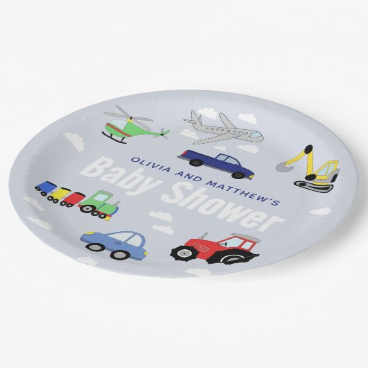 Jongens Schattig Blauw Reizen Auto Baby shower Papieren Bordje (Gekanteld)