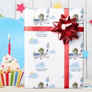 Jongens Schattig Blauw Reizen Vliegtuig Kinderen 1 Cadeaupapier