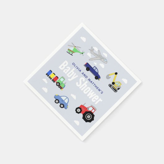 Jongens Schattig Blauw Reizen Voertuig Baby shower Servet (Hoek)