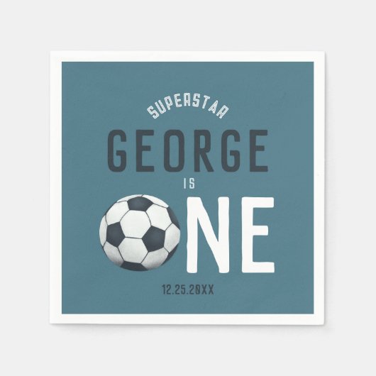 Jongens Schattig Blauw Sport Kinder 1e Verjaardag Servet (Voorkant)