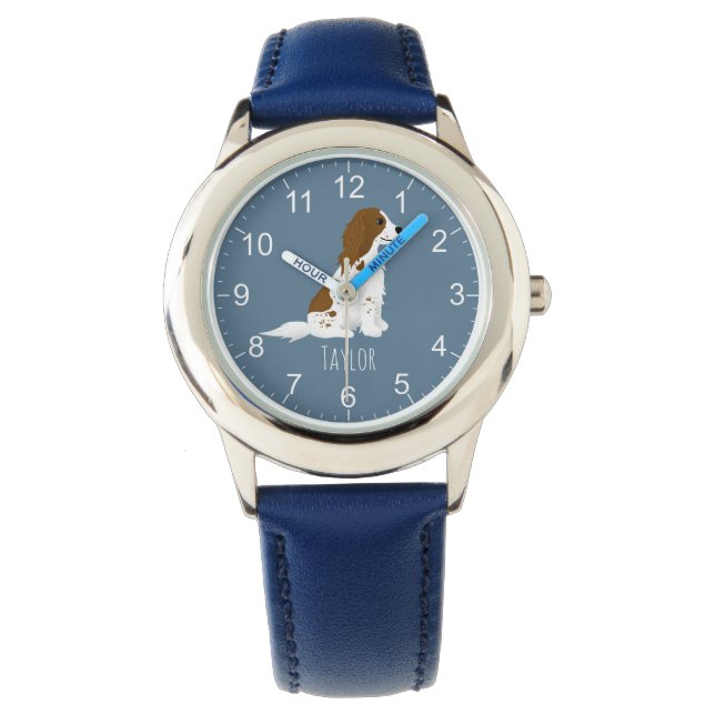 Jongens Schattig Blauw Springer Spaniel Hond Kinde Horloge (Voorkant)