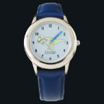 Jongens Schattig Blauw T-Rex Dinosaurus Kinder met Horloge<br><div class="desc">Dit schattige blauwe kinder horloge heeft een T-Rex dinosaurus cartoon en kan worden gepersonaliseerd met de naam van je jongen. Perfect voor het eerste horloge van je jongen. Bekijk onze winkel voor andere leuke dinosaurus thema items.</div>