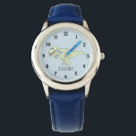 Jongens Schattig Blauw T-Rex Dinosaurus Kinder met Horloge<br><div class="desc">Dit schattige blauwe kinder horloge heeft een T-Rex dinosaurus cartoon en kan worden gepersonaliseerd met de naam van je jongen. Perfect voor het eerste horloge van je jongen. Bekijk onze winkel voor andere leuke dinosaurus thema items.</div>