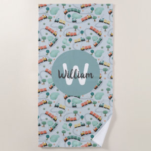 Jongens Schattig Blauw Treinreis Kinder Strandlaken