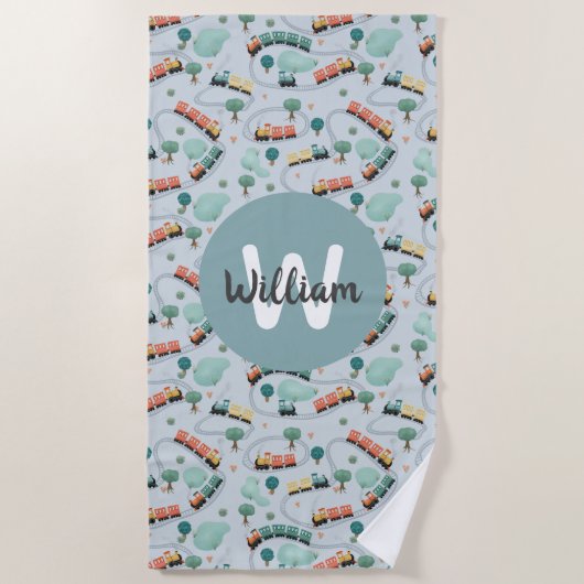 Jongens Schattig Blauw Treinreis Kinder Strandlaken (Voorkant)