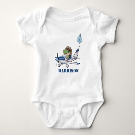 Jongens Schattig Blauw Vliegtuig Dinosaurus Kinder Romper (Voorkant)