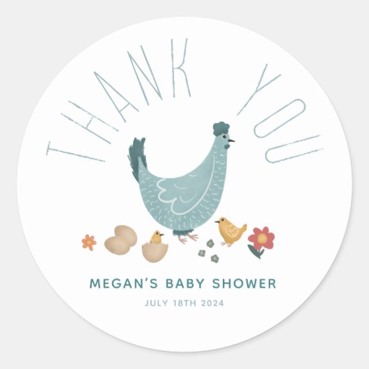 Jongens Schattig Boerderij Kip Baby shower Dank je Ronde Sticker (Voorkant)