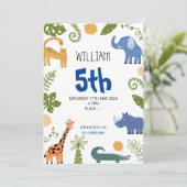 Jongens schattig dier Kids Verjaardag Uitnodiging  (Staand voorkant)
