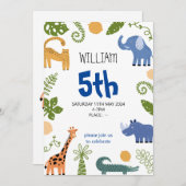 Jongens schattig dier Kids Verjaardag Uitnodiging  (Voorkant / Achterkant)