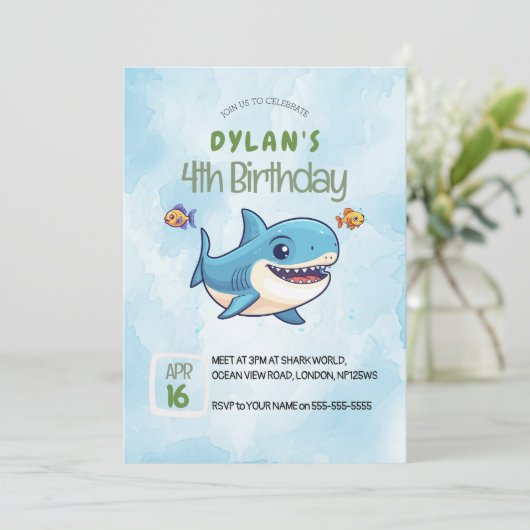 Jongens Schattig Onder het Zee Ocean Shark Verjaar Kaart (Staand voorkant)