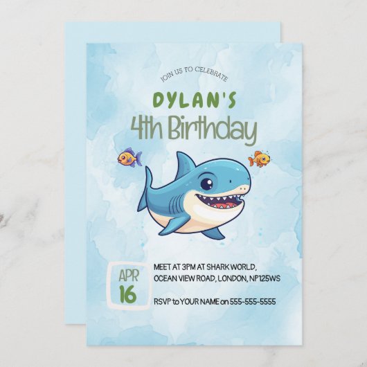 Jongens Schattig Onder het Zee Ocean Shark Verjaar Kaart (Voorkant / Achterkant)