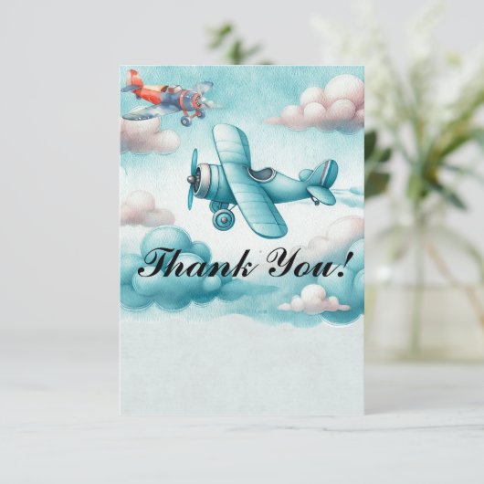 Jongens Schattig Reizen Vliegtuig Kinderen Verjaar Bedankkaart (Staand voorkant)