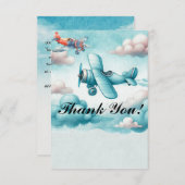 Jongens Schattig Reizen Vliegtuig Kinderen Verjaar Bedankkaart (Voorkant / Achterkant)