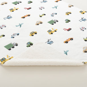 Jongens Schattig Transport Auto Patroon Monogram N Sherpa Deken