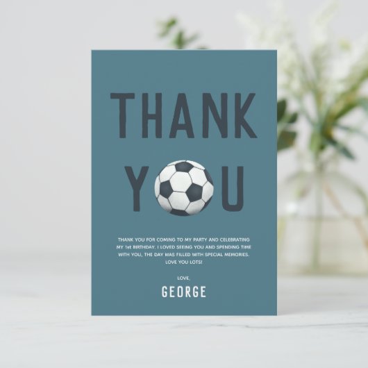 Jongens Schattig Voetbal Sport Kinderen 1e Verjaar Bedankkaart (Staand voorkant)