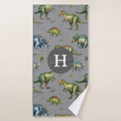 Jongens Schattig Waterverf Dinosaurus & Naam Kinde Badhanddoek (Badhanddoek)