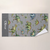 Jongens Schattig Waterverf Dinosaurus & Naam Kinde Badhanddoek (Badhanddoek)