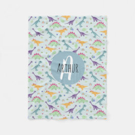 Jongens Schattige Blauw Dinosaur Patroon & Naam Ki Fleece Deken
