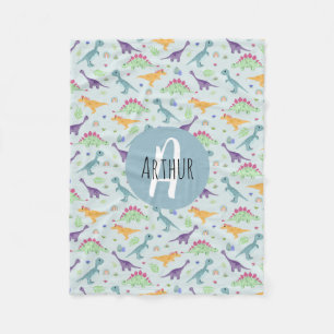 Jongens Schattige Blauw Dinosaur Patroon & Naam Ki Fleece Deken