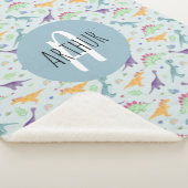 Jongens Schattige Blauw Dinosauruspatroon Monogram Sherpa Deken (3/4)